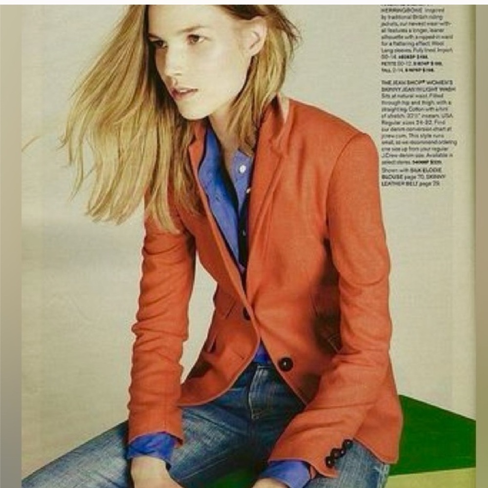 J Crew  Orange Wool Herringbone Tweed Jacket - Picture 3 of 10